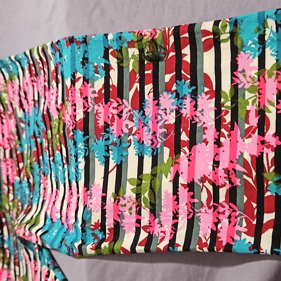 J Village Women's Knit Leggings Stripe Floral Pull On Aqua Pink Print-NWOT-OSFM - Picture 2 of 9